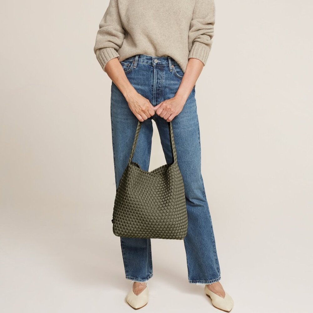NAGHEDI | Nomad Medium Woven Hobo w/ Zip Pouch | Olive Green